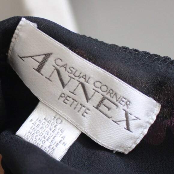 Casual Corner VTG Y2K Black & Pink A-Line Ruffle Tier Floral Midi Skirt Size 10 - Picture 5 of 6